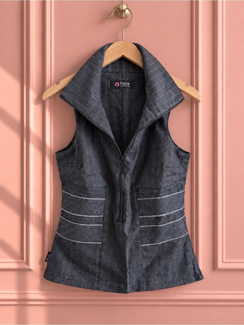 Y2K Gray Pinstripe Zip-Front Waistcoat Vest Size M